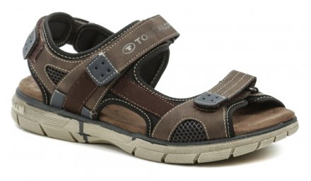 Pánska letná kožená vychádzková sandálová obuv, vyrobená z pravej prírodnej kože v kombinácii s textilným materiálom.