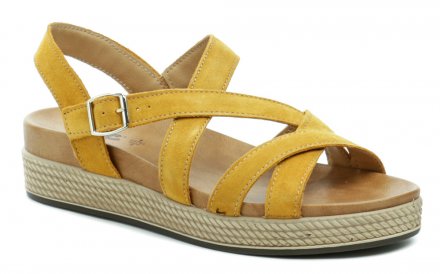 Dámska letná vychádzková obuv typu sandále na kline so zapínaním na sponu. Obuv je vyrobená z prírodnej kože.