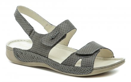 Dámska letná vychádzková obuv typu sandále s nastaviteľnými pásky pomocou suchého zipsu, vyrobená z pravej prírodnej kože.
