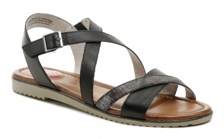 Dámska letná nadmerná vychádzková sandálová obuv so zapínaním na opasok okolo členku, vyrobená z pravej prírodnej kože v kombinácii so syntetickým materiálom.