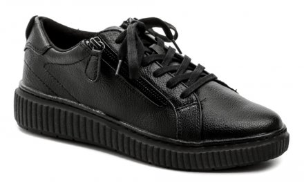 Dámska celoročná vychádzková obuv na šnurovanie a tiež na 2 zipsy, vyrobená zo syntetickej kože.