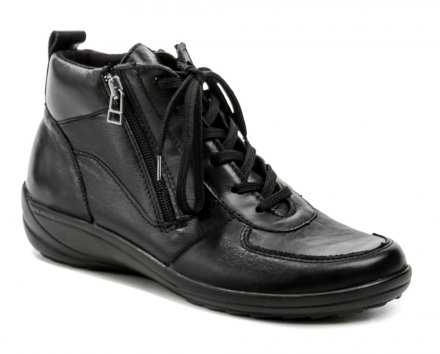 Dámska celoročná vychádzková zdravotná obuv na šnurovanie aj 2 zipsy, vyrobená z pružnej pravej prírodnej kože - materiálom vhodným pre chodidlá s haluxy.